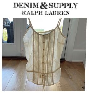 Denim & Supply Ralph Lauren Delicate Cream Lace Trimmed Semi Sheer Tank size xs